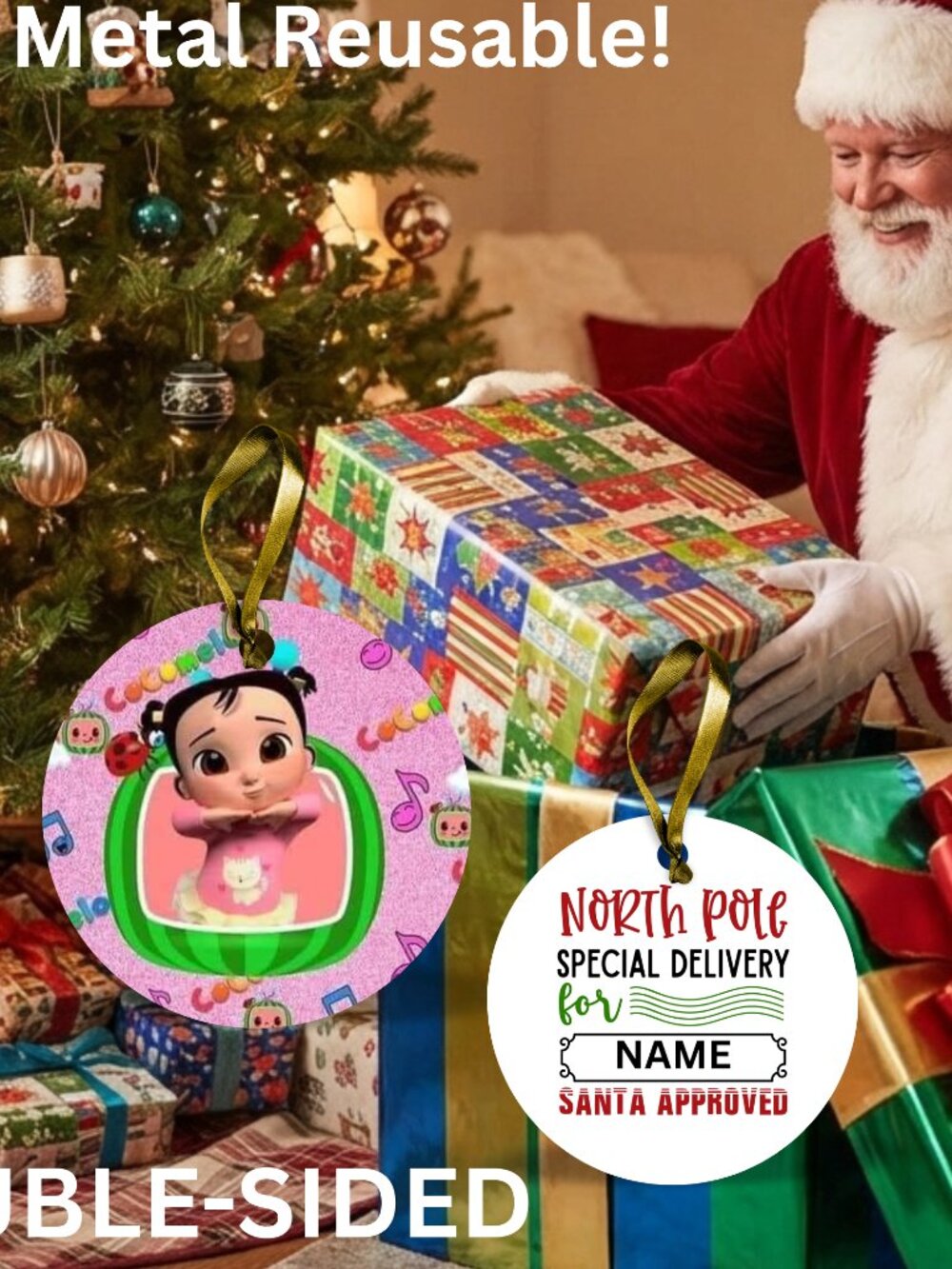 Santa Reusable Metal Christmas Tag Personalized